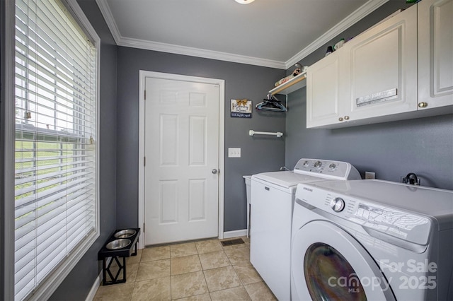 6084 Little River Ct, Granite Falls, NC 28630 - laundry room with cabinet space, washer and clothes dryer, baseboards, and crown molding