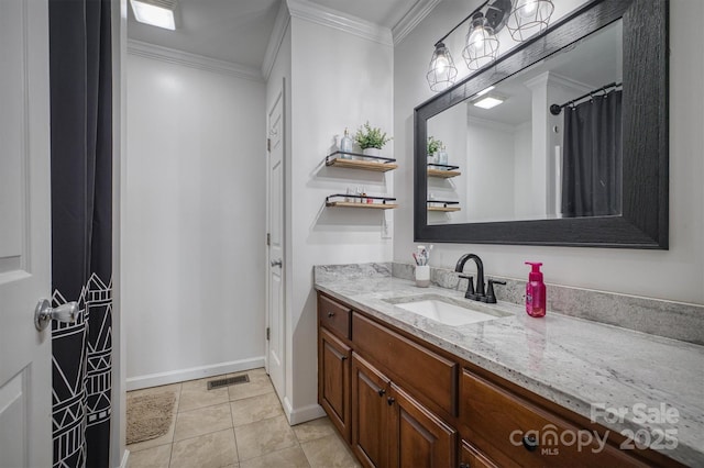 6084 Little River Ct, Granite Falls, NC 28630 - full bathroom featuring vanity, crown molding, tile patterned flooring, and baseboards