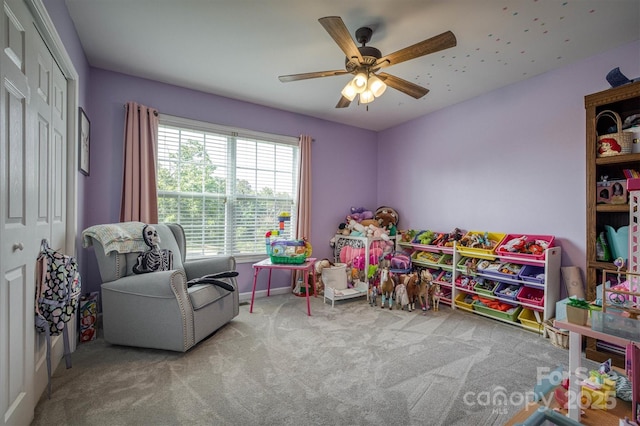 6084 Little River Ct, Granite Falls, NC 28630 - rec room featuring carpet flooring, a ceiling fan, and baseboards