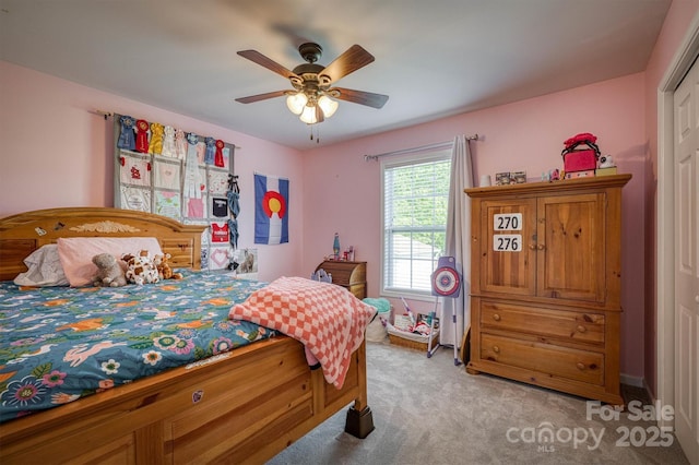 6084 Little River Ct, Granite Falls, NC 28630 - bedroom featuring light colored carpet and a ceiling fan