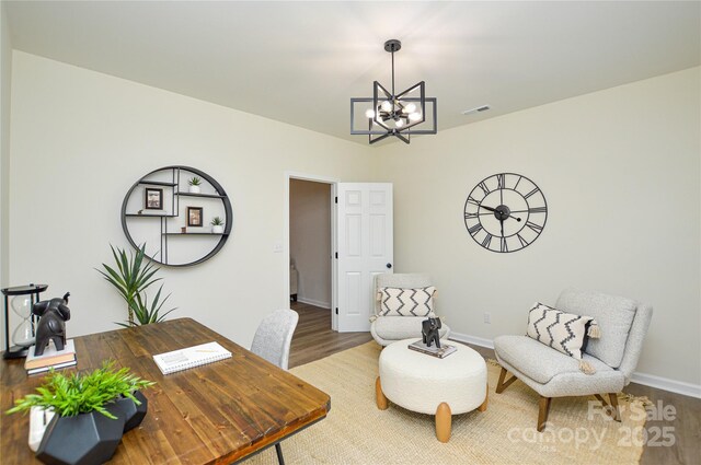 3602 Brookstone Trl, Indian Trail, NC 28079 - office featuring a chandelier, wood finished floors, and baseboards