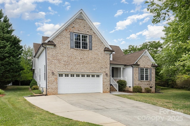 14807 Middlesborough Dr, Matthews, NC 28104 - traditional home featuring an attached garage, concrete driveway, a front yard, and crawl space