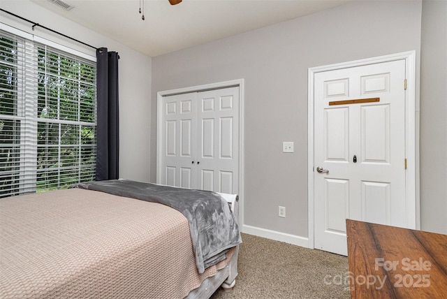14807 Middlesborough Dr, Matthews, NC 28104 - carpeted bedroom with a closet, baseboards, and ceiling fan