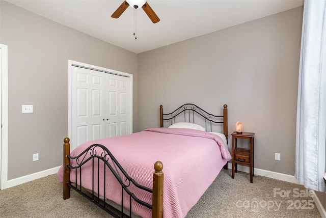 14807 Middlesborough Dr, Matthews, NC 28104 - bedroom featuring light carpet, a closet, baseboards, and a ceiling fan