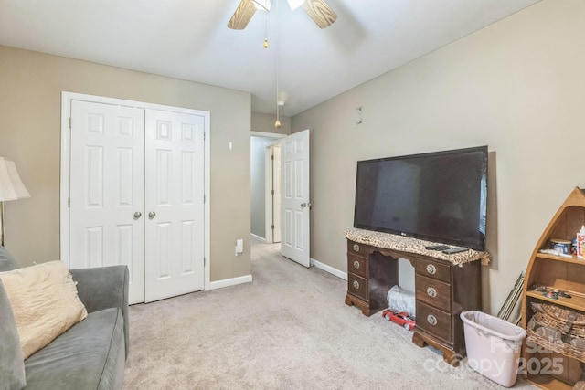 3585 Goodman Lake Rd, Salisbury, NC 28146 - carpeted living area featuring ceiling fan and baseboards