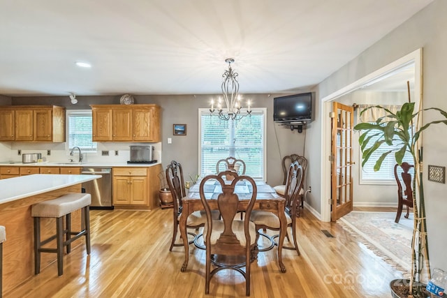 3585 Goodman Lake Rd, Salisbury, NC 28146 - dining area with recessed lighting, an inviting chandelier, light wood-style flooring, baseboards, and visible vents