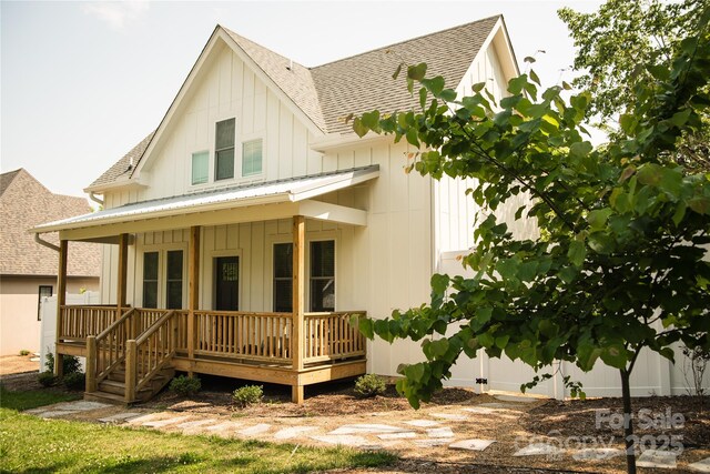 7 Mountain View Ave, Black Mountain, NC 28711 - back of property featuring covered porch, a shingled roof, and board and batten siding