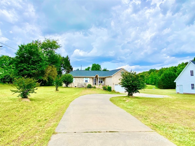 970 Mt Moriah Church Rd, China Grove, NC 28023 - ranch-style home featuring concrete driveway, brick siding, and a front lawn