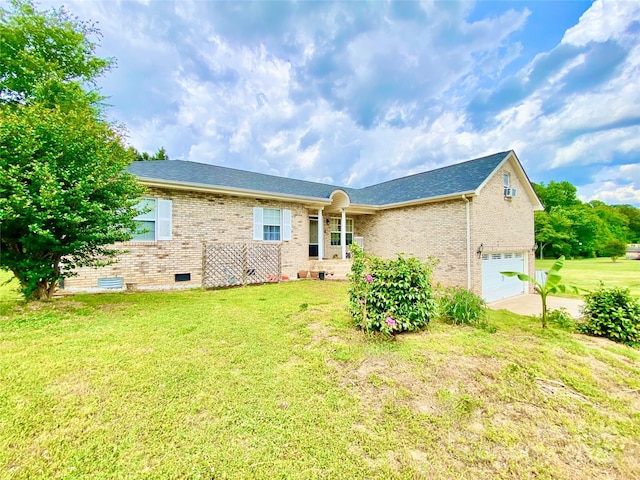 970 Mt Moriah Church Rd, China Grove, NC 28023 - view of front facade with brick siding, a front lawn, an attached garage, and crawl space