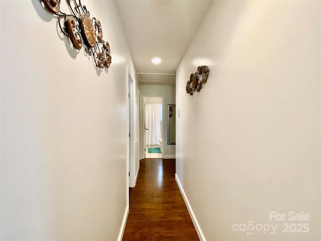 970 Mt Moriah Church Rd, China Grove, NC 28023 - hallway featuring recessed lighting, baseboards, and dark wood finished floors