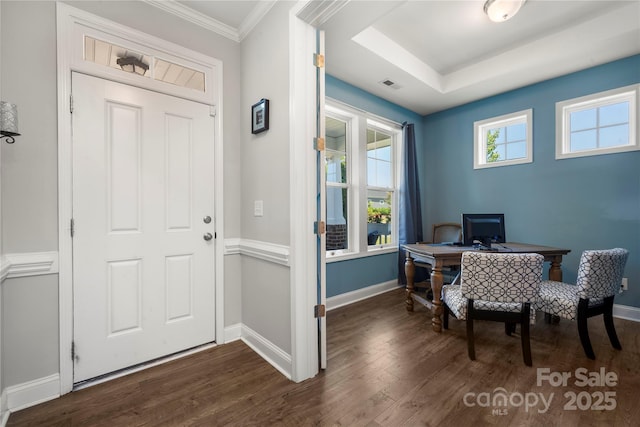3588 County Down Ave, Kannapolis, NC 28081 - office area featuring dark wood-style floors, baseboards, and ornamental molding