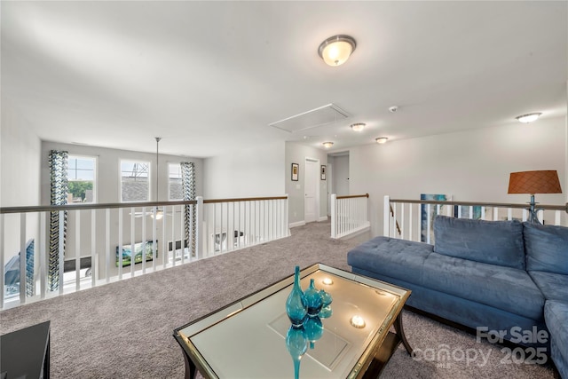 3588 County Down Ave, Kannapolis, NC 28081 - carpeted living room with attic access, baseboards, and ceiling fan