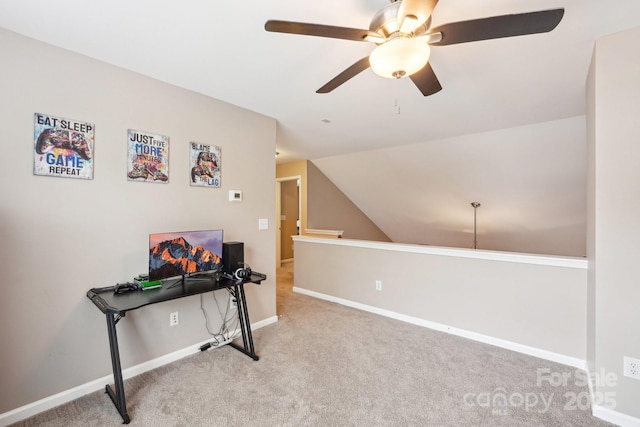3032 Kilbeggan Dr, Clover, SC 29710 - carpeted office featuring ceiling fan, baseboards, and vaulted ceiling