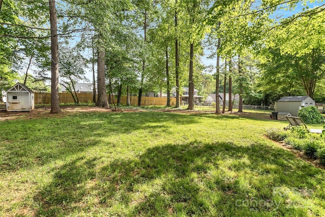 709 Weldon Ln, Salisbury, NC 28146 - view of yard featuring a fenced backyard, a storage unit, and an outbuilding
