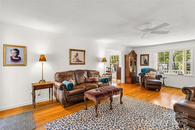 709 Weldon Ln, Salisbury, NC 28146 - living room with light wood-style floors, a ceiling fan, and baseboards
