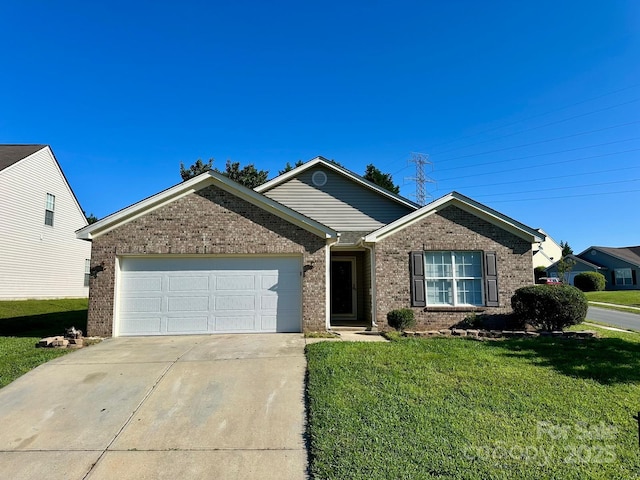 8551 Appledale Dr, Charlotte, NC 28262 - single story home featuring brick siding, a front lawn, a garage, and concrete driveway