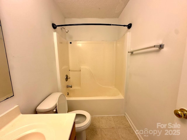8551 Appledale Dr, Charlotte, NC 28262 - bathroom featuring toilet, vanity, a textured ceiling, tile patterned flooring, and shower / tub combination