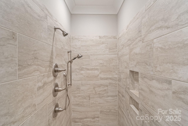 bathroom view of tiled shower