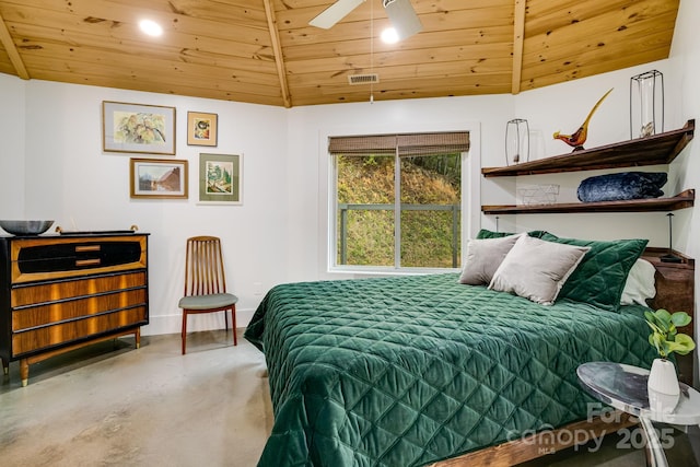 16 Caddis Ct, Marshall, NC 28753 - bedroom with wood ceiling, concrete flooring, baseboards, and recessed lighting