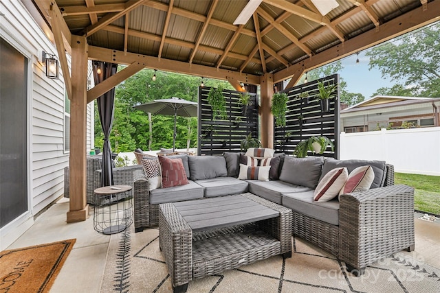 104 Trellis Ln, Troutman, NC 28166 - view of patio / terrace featuring an outdoor living space and a gazebo