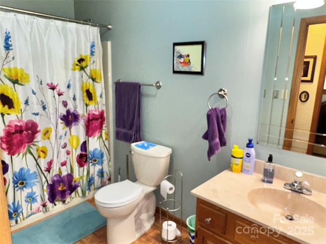 5A Hedgerose Ct, Asheville, NC 28805 - bathroom with vanity, toilet, and a shower with curtain