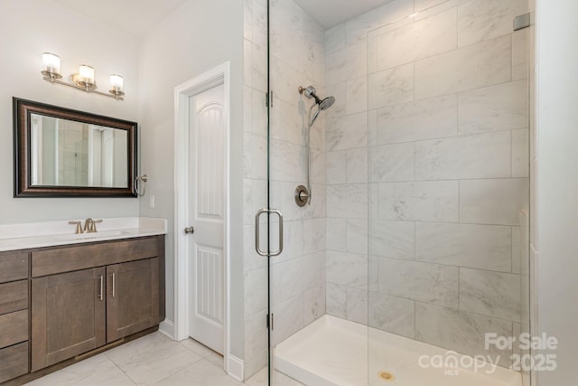 76 Tryon View Dr, Flat Rock, NC 28731 - full bath featuring vanity, a stall shower, and marble finish floor