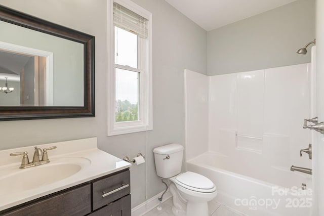 76 Tryon View Dr, Flat Rock, NC 28731 - bathroom with baseboards, shower / bathtub combination, vanity, and toilet
