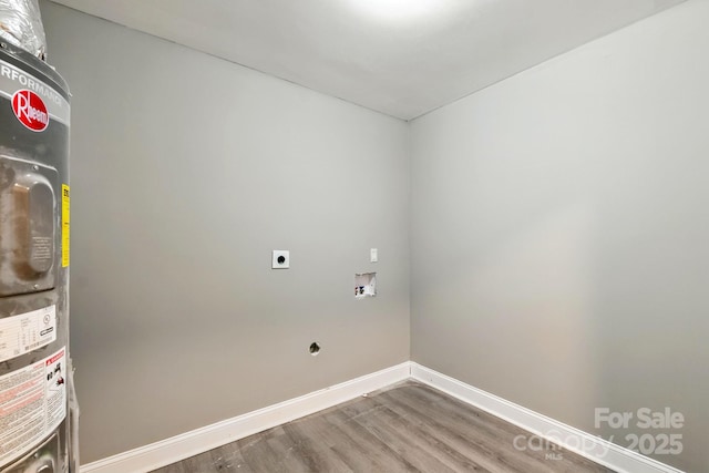 131 Little Forest Ln, Statesville, NC 28625 - washroom featuring washer hookup, laundry area, electric dryer hookup, wood finished floors, and electric water heater