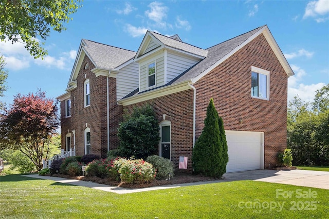 7700 Ninth Fairway Ln, Mint Hill, NC 28227 - view of side of home featuring a yard, an attached garage, concrete driveway, and brick siding