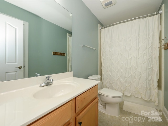 10944 Persimmon Creek Dr, Mint Hill, NC 28227 - full bath with vanity, tile patterned flooring, toilet, and shower / bath combination with curtain