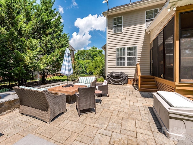 10944 Persimmon Creek Dr, Mint Hill, NC 28227 - view of patio with fence, an outdoor hangout area, and entry steps