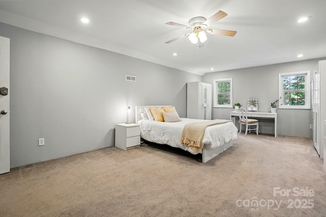 2379 Whitley Rd, Fort Mill, SC 29708 - bedroom featuring light carpet, recessed lighting, a ceiling fan, and an office area
