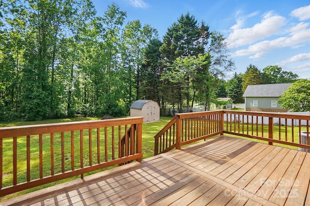 2379 Whitley Rd, Fort Mill, SC 29708 - wooden deck featuring a storage shed, an outbuilding, and a lawn