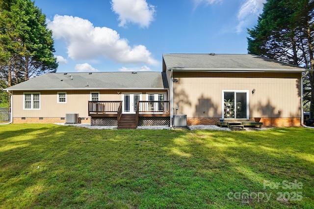 2379 Whitley Rd, Fort Mill, SC 29708 - back of house with crawl space, cooling unit, a wooden deck, and a lawn