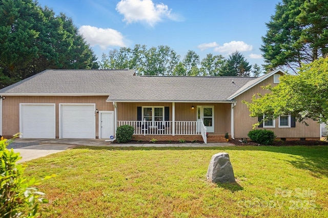 2379 Whitley Rd, Fort Mill, SC 29708 - ranch-style home with covered porch, driveway, a garage, a front yard, and a shingled roof