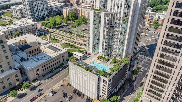 drone / aerial view with a view of city