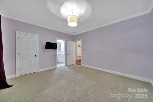 128 Spears Creek Dr, Mooresville, NC 28117 - unfurnished bedroom featuring light carpet, crown molding, baseboards, and ensuite bathroom