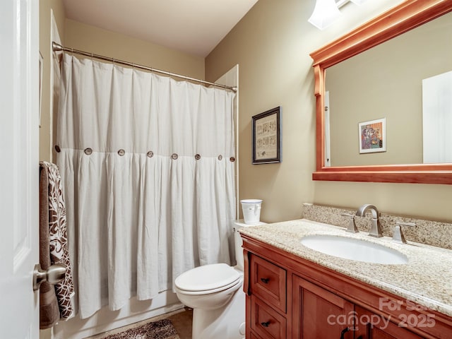 full bath with vanity, tile patterned flooring, toilet, and a shower with curtain