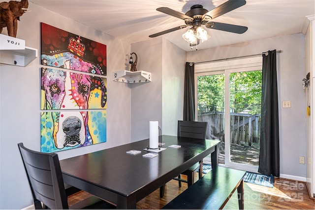 1018 Autumn Ln, Hickory, NC 28602 - dining space featuring baseboards, a ceiling fan, and wood finished floors