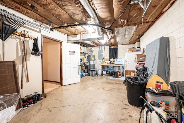 1018 Autumn Ln, Hickory, NC 28602 - unfinished below grade area with concrete block wall, water heater, and electric panel
