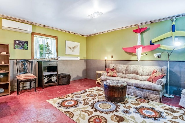 76 Archer Rd, Saluda, NC 28773 - living room with a wall unit AC and a wainscoted wall