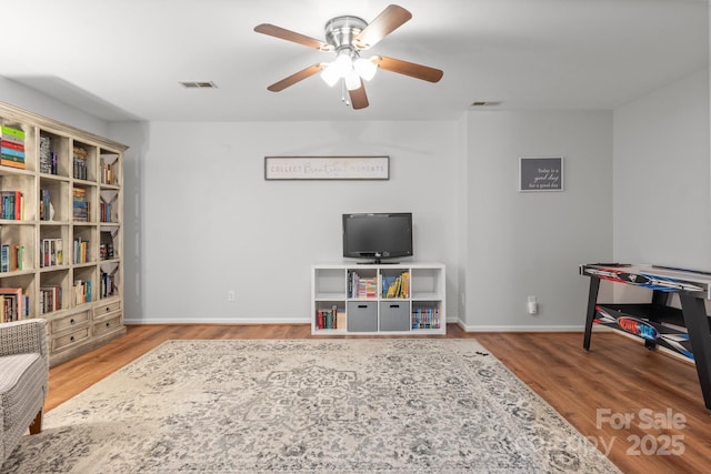 9214 Arbourgate Meadows Ln, Charlotte, NC 28277 - game room with baseboards, ceiling fan, visible vents, and wood finished floors