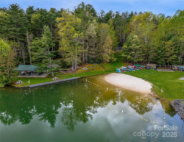 water view featuring a heavily wooded area
