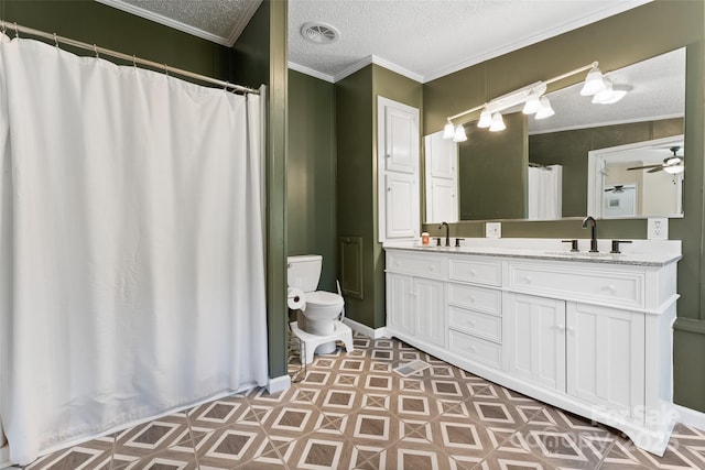 9 Ruby Dr, Hendersonville, NC 28792 - full bathroom featuring visible vents, a ceiling fan, toilet, a textured ceiling, and a sink