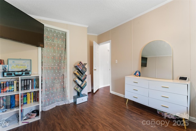 9 Ruby Dr, Hendersonville, NC 28792 - interior space with crown molding, a textured ceiling, baseboards, and dark wood-type flooring