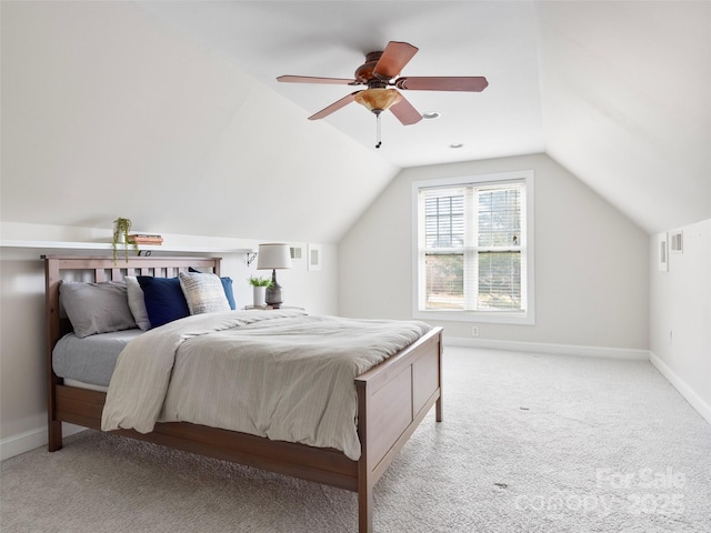 44 Chip Shot Ct, Mills River, NC 28759 - bedroom with baseboards, a ceiling fan, vaulted ceiling, and light colored carpet