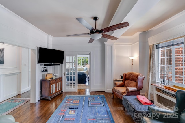 301 W 10th St W, Charlotte, NC 28202 - living area featuring a decorative wall, wood finished floors, and a ceiling fan