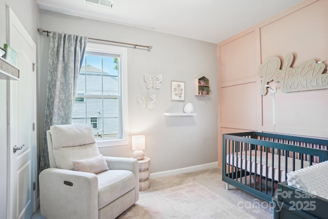 16427 Cozy Cove Rd, Charlotte, NC 28278 - bedroom featuring a crib, light carpet, and baseboards