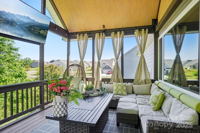 16427 Cozy Cove Rd, Charlotte, NC 28278 - sunroom featuring an outdoor hangout area, a residential view, and healthy amount of natural light