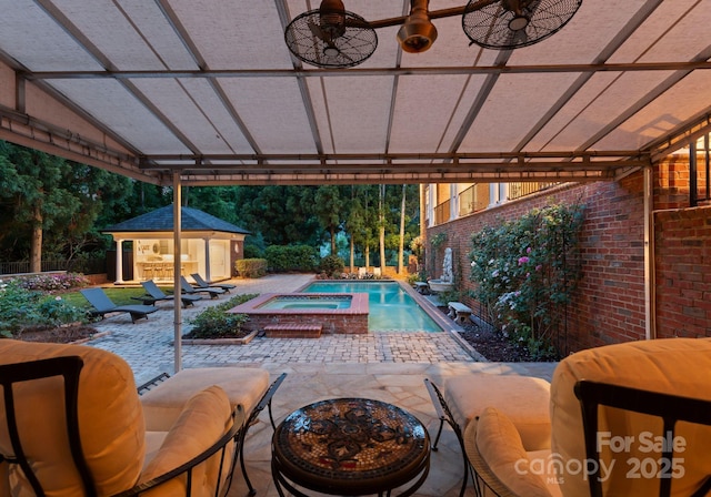3314 Leamington Ln, Charlotte, NC 28226 - view of pool featuring a patio, an outdoor structure, and a pool with connected hot tub